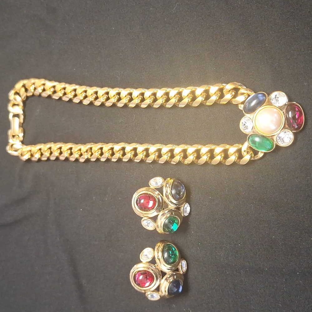 Monet Gold Necklace with Vibrant Gemstones